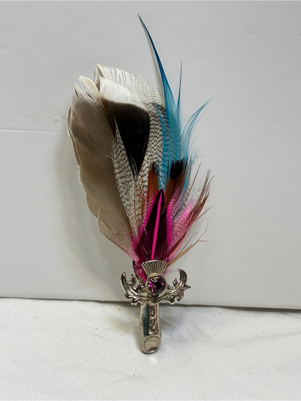 Vintage Scottish plume Broach Kilt Pin Thistle Silver Toned
